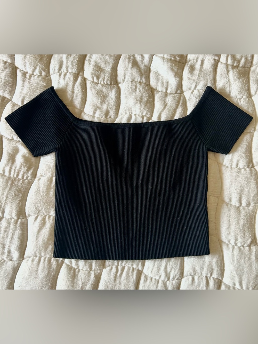 Abound Black Ribbed Off-Shoulder Crop Top